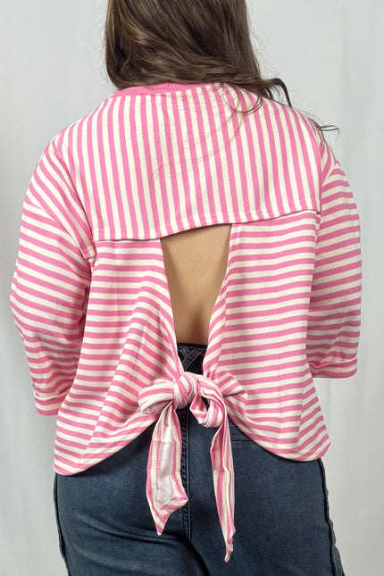 Pink Striped Open Back Tie Top